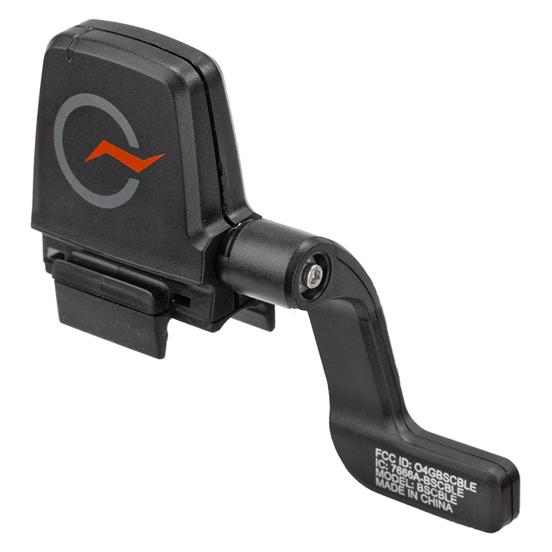 CycleOps 30319 Powertap Bluetooth Smart Dual Speed & Cadence Sensor, a black device featuring a logo, designed for Bluetooth Smart devices, includes a lever and metalware for easy installation.