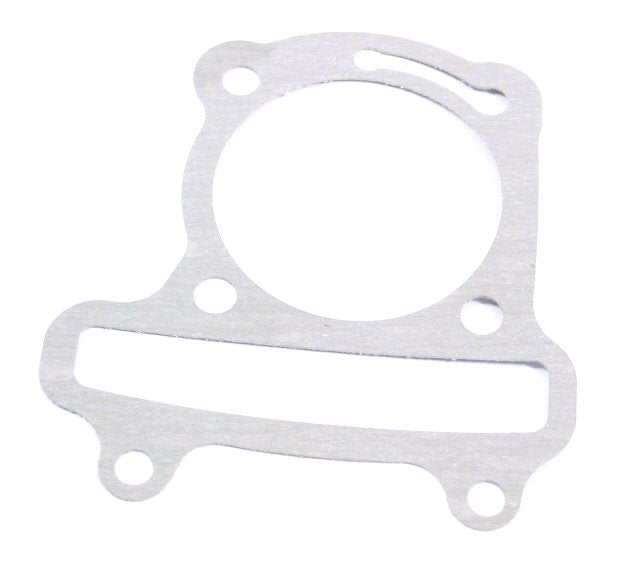 Cylinder Base Gasket for 50cc GY6 139QMB Engines, depicted flat with precise cutouts, suitable for various scooters and ATVs with Chinese-built 50cc GY6 139QMB engines.