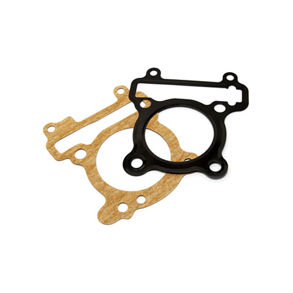 Cylinder Gasket Set for 125cc Yamaha Scooters, featuring a close-up of a black gasket with a central brown circle, essential for 125cc Vino or Zuma models.