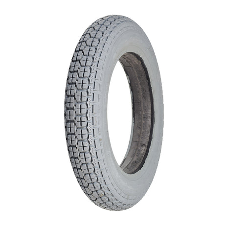 3.00-10 Foam-Filled Mobility Tire with Knobby Tread, close-up showing the black rim and detailed tread pattern, designed for 10 rims, ensuring a flat-free experience for mobility chairs and scooters.