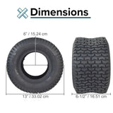 13x6.50-6 Tire for Murray Go-Karts shown with size measurements, featuring a black tread and central hole, suitable for dune buggies, ATVs, and karts.