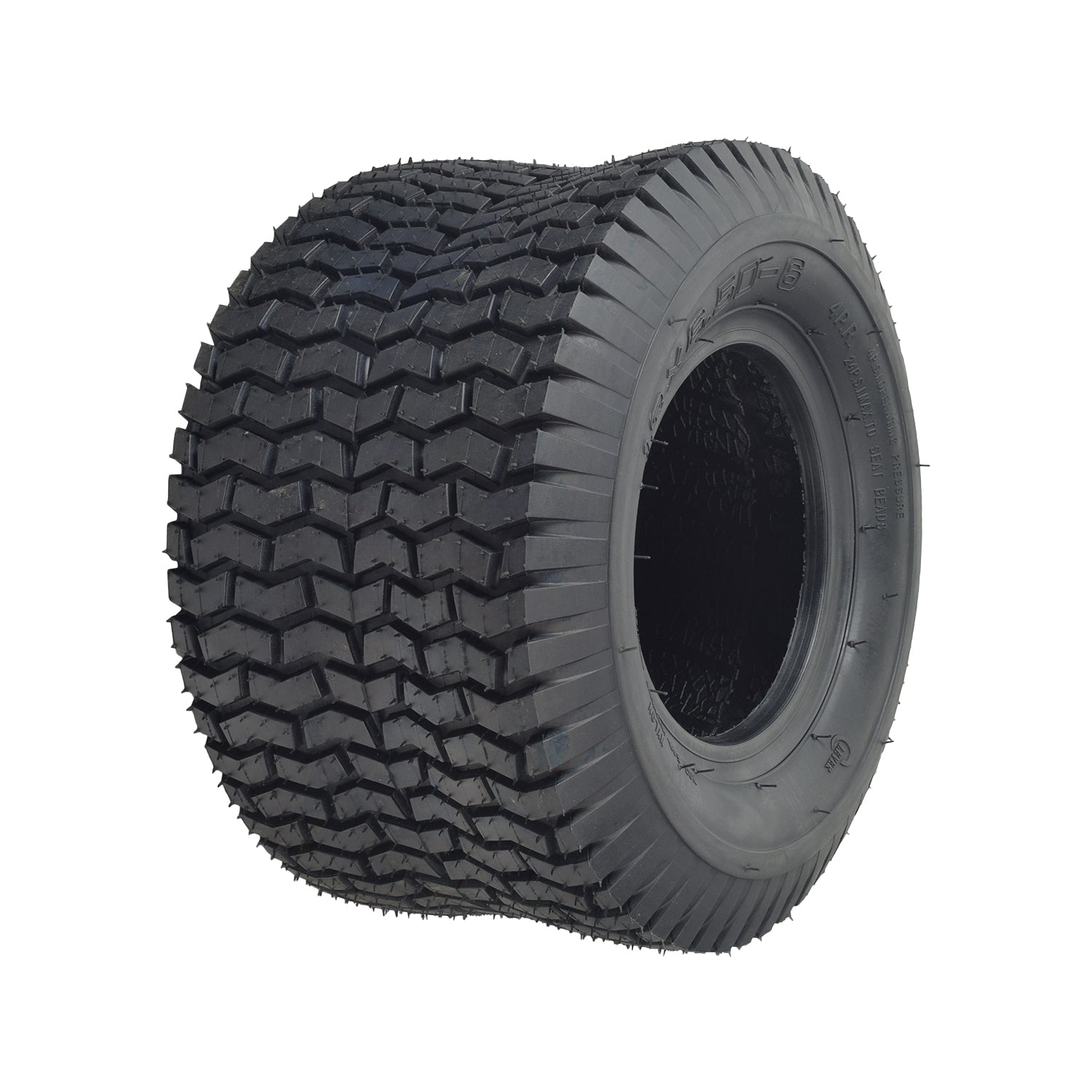 13x6.50-6 Black Pneumatic Mobility Tire with knobby tread pattern designed for Pride Wrangler 4-wheel mobility scooters, shown without an inner tube or valve stem on a plain background.