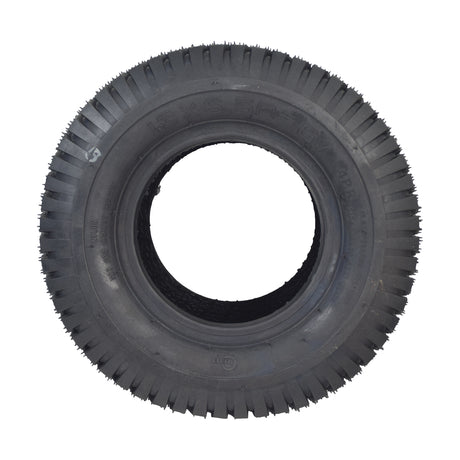 13x6.50-6 Black Pneumatic Mobility Tire with knobby tread pattern and hole in the center, suitable for Pride Wrangler 4-wheel mobility scooter.