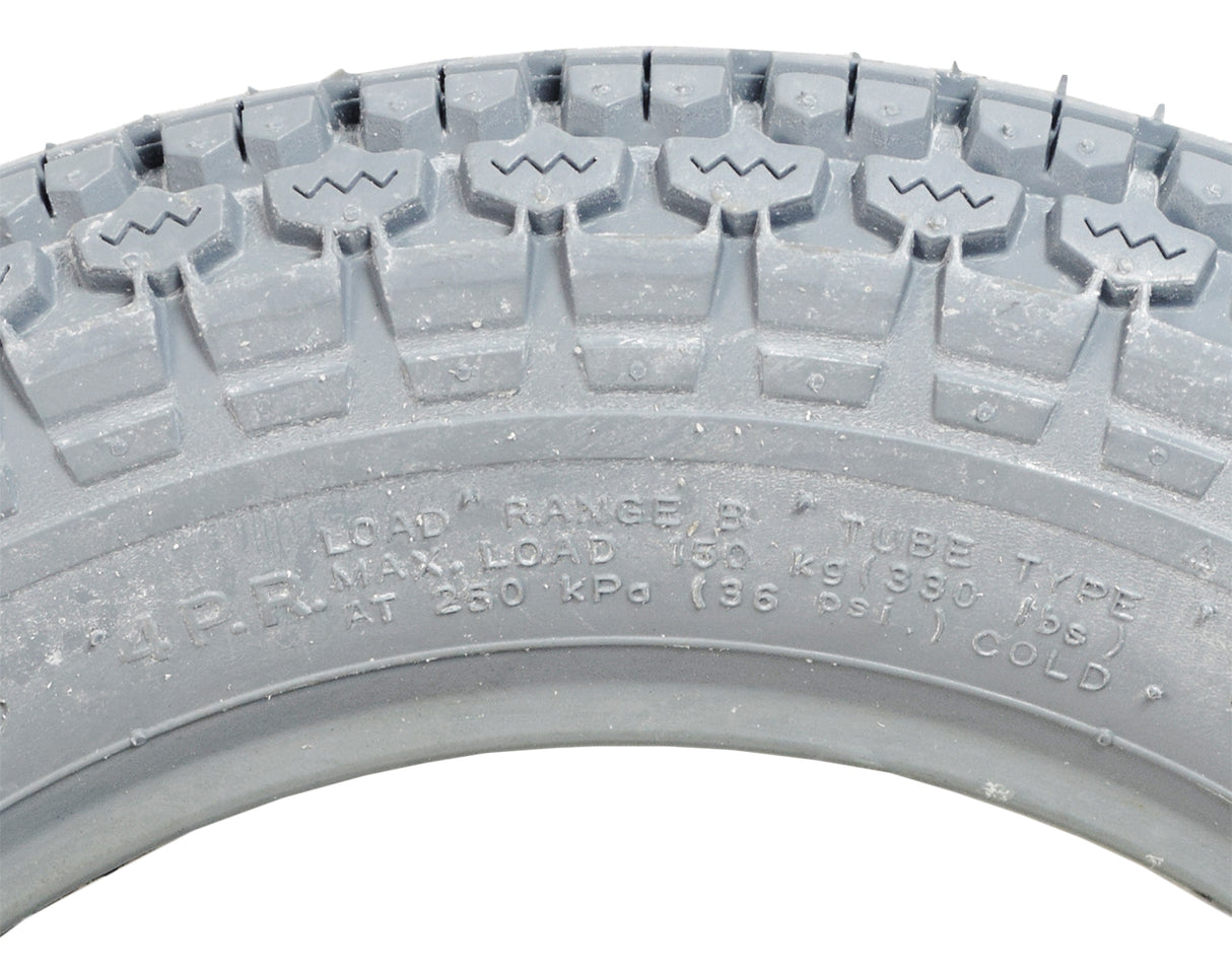 3.00-10 Pneumatic Mobility Tire with C131 Knobby Tread, showing a close-up of its detailed treads, designed for 10 rims, suitable for mobility chairs and scooters.