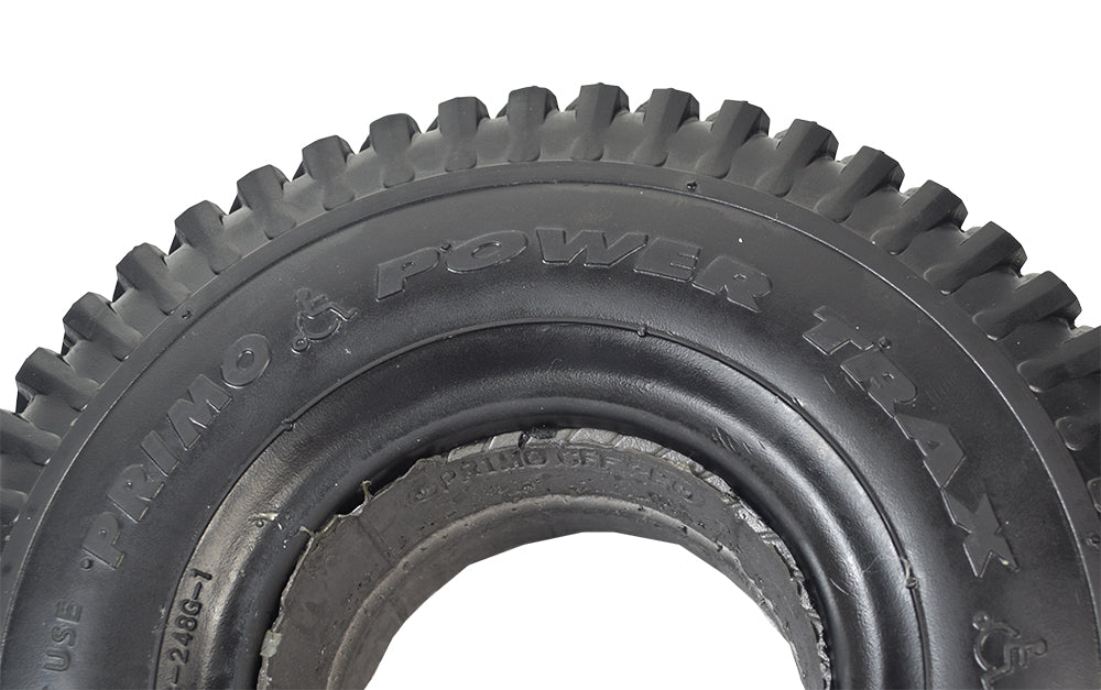 3.00-4 (10x3, 260X85) Foam-Filled Mobility Tire with Powertrax C248 Turf Tread, showcasing durable tread pattern suitable for older mobility scooters and power chairs.