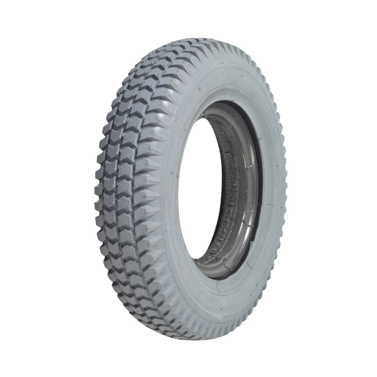 14x3 (3.00-8) Foam-Filled Mobility Tire with C248 Powertrax Tread, featuring a black rim and non-marking gray knobby tread, compatible with Jazzy and Jet power chairs.