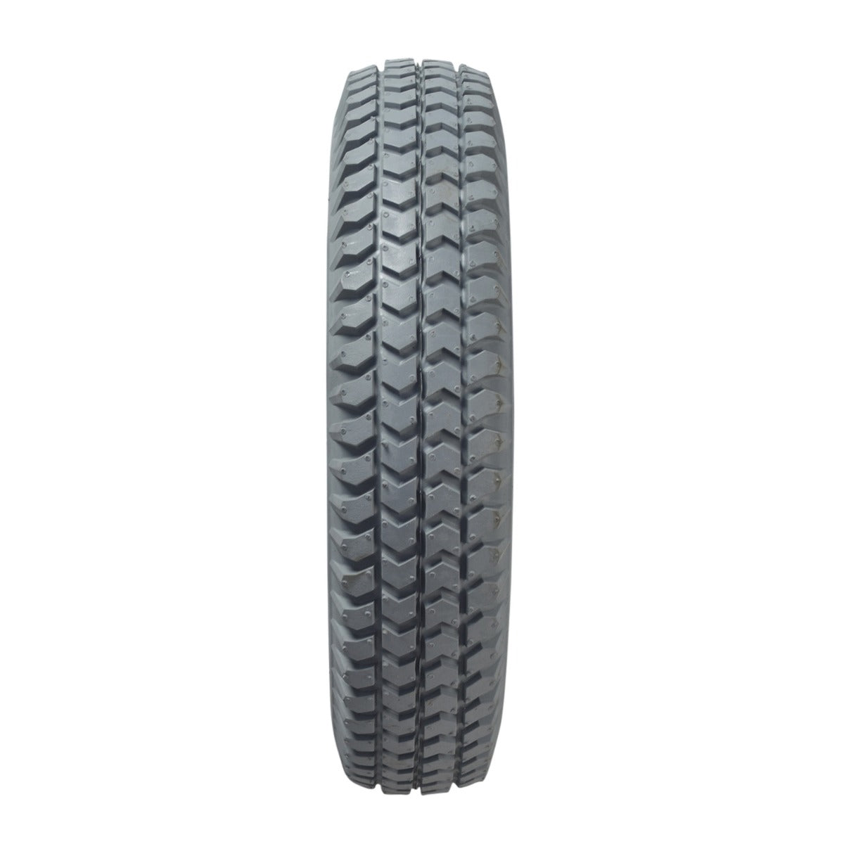 Close-up of a 14x3 (3.00-8) foam-filled mobility tire with C248 Powertrax knobby tread, showcasing the narrow lip profile and 55 mm bead width, designed for Jazzy and Jet power chairs.