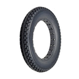 12-1/2x2-1/4 Dark Gray Solid Urethane Mobility Tire with Knobby Tread, showcasing close-up detail of tread pattern. Suitable for indoor and outdoor use, it's a flat-free, latex-free design.