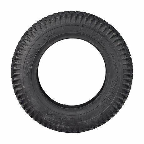 14x3 (3.00-8) Black Pneumatic Tire with C248 Powertrax Tread, designed for power chairs, showcasing detailed tread pattern for enhanced traction.