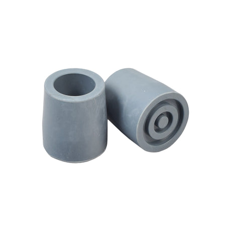 1 Tip for Drive Medical Canes, Commodes, & Walkers (Set of 2) - A close-up of two grey cylindrical replacement tips designed to fit 1 tubular legs, providing stability and cushioning for mobility aids.