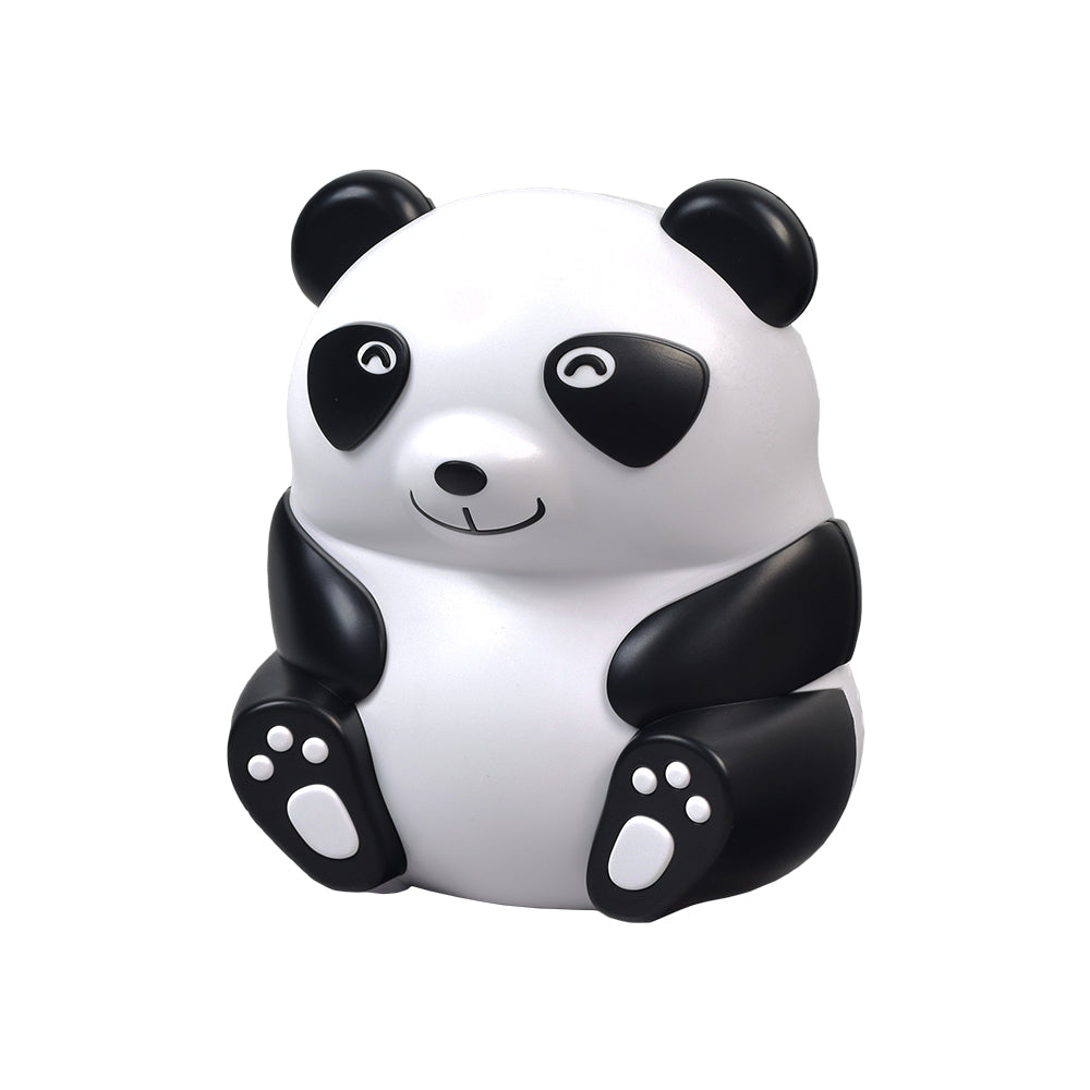 Drive Medical Panda Pediatric Compressor Nebulizer featuring a child-friendly black and white panda design, includes a disposable neb kit, pediatric aerosol mask, tubing, and carry bag for therapy compliance.