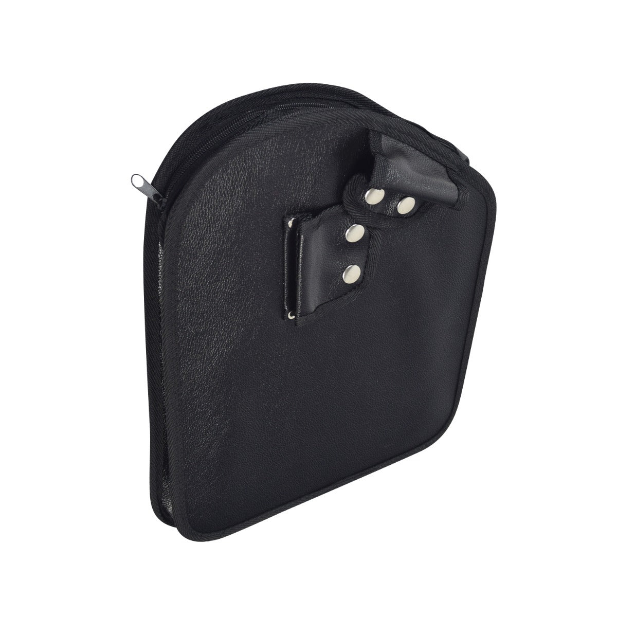 Black Tote Bag for Drive Medical 3-Wheel Rollators: Close-up of a black leather bag with a zipper, designed for easy attachment to rollators, ideal for carrying books and daily essentials.