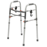 Accessory Hooks for Walkers & Rollators (Set of 2) showing a metal frame with a black strap and grey rubber cap, designed to carry essentials with a 360° swivel feature.