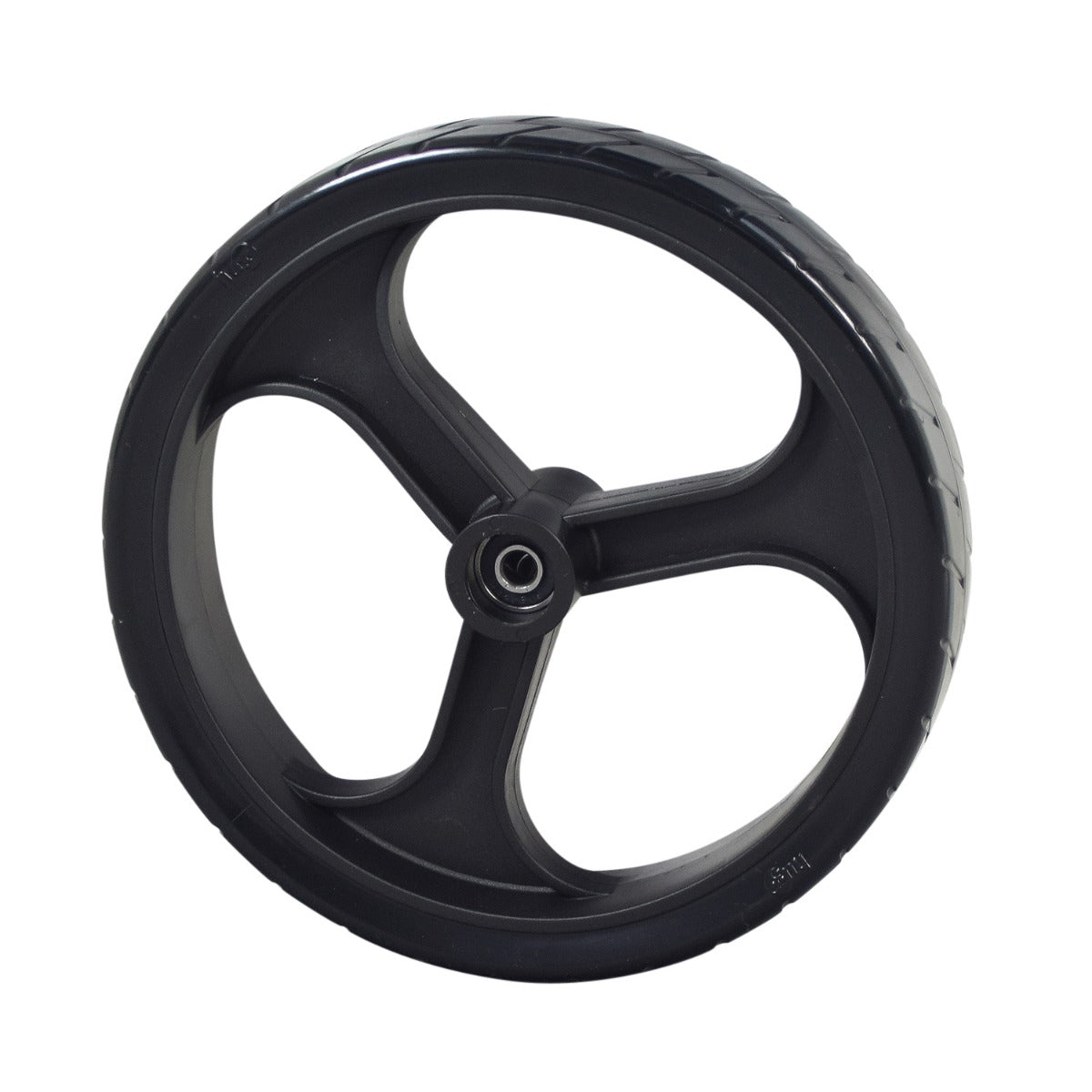 8x1.5” Rear Wheel for Drive Medical Hugo Rollators, featuring a flat-free tire on a 3-spoke hub with included bearings and bushings.