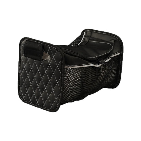 Tote Bag for the Drive Medical Nitro DLX & Nitro Elite CF Rollators, featuring a black bag with white stitching and a zippered vinyl flap over a mesh body.