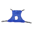 53 x 42 Full Body Sling with Commode Opening for Drive Medical Patient Lifts, featuring a blue polyester mesh with a central opening and four attachment points for patient support during lifts.