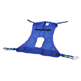 53 x 42 Full Body Sling with Commode Opening for Drive Medical Patient Lifts, made of strong polyester mesh, featuring four attachment points for secure hoisting and a commode opening for convenience.