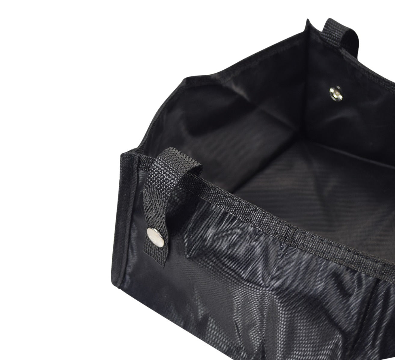 Under-Seat Tote Bag for Drive Medical Bariatric Rollators (10215/10216) shown in black with handles and multiple webbing straps for attachment, designed to fit under the rollator seat.