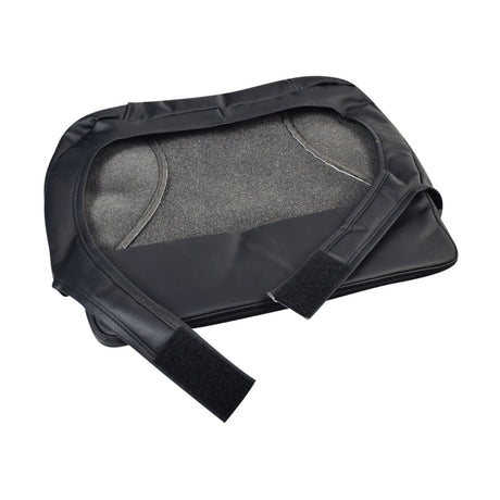 Seat Base Upholstery for Drive Medical ZooMe Flex, featuring a black vinyl and sponge rubber cover with velcro straps, designed to fit the scooter’s foam seat cushion.