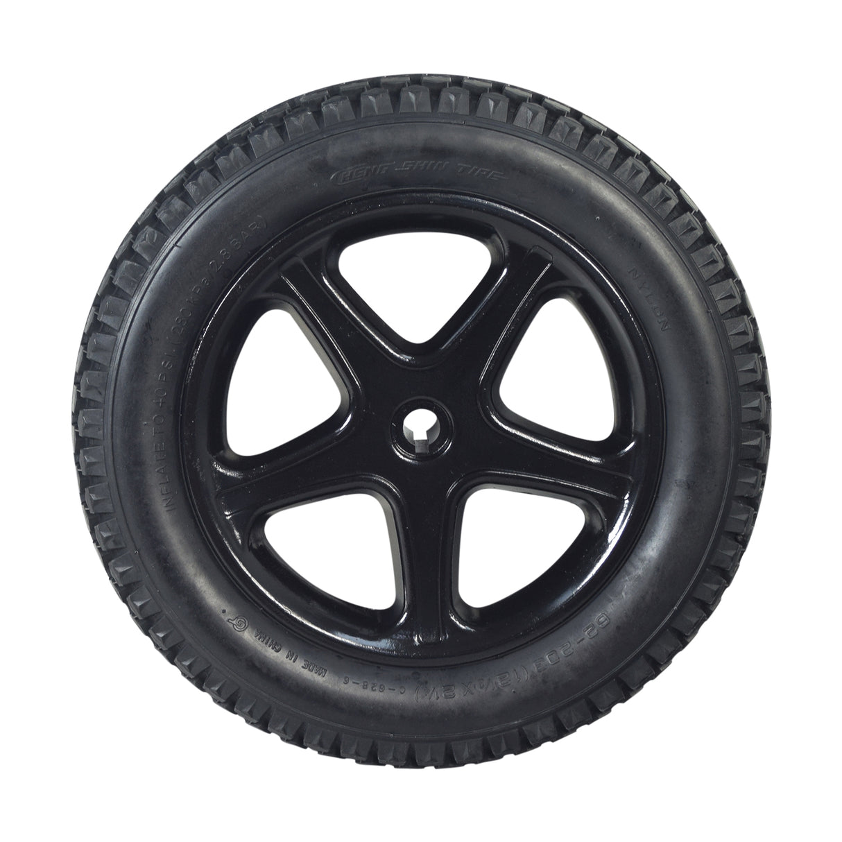 12-1/2x2-1/4 Solid Urethane Rear Wheel Assembly for Drive Cirrus Plus EC Power Chair, featuring a black tire with a black rim, designed for flat-free safety and performance.