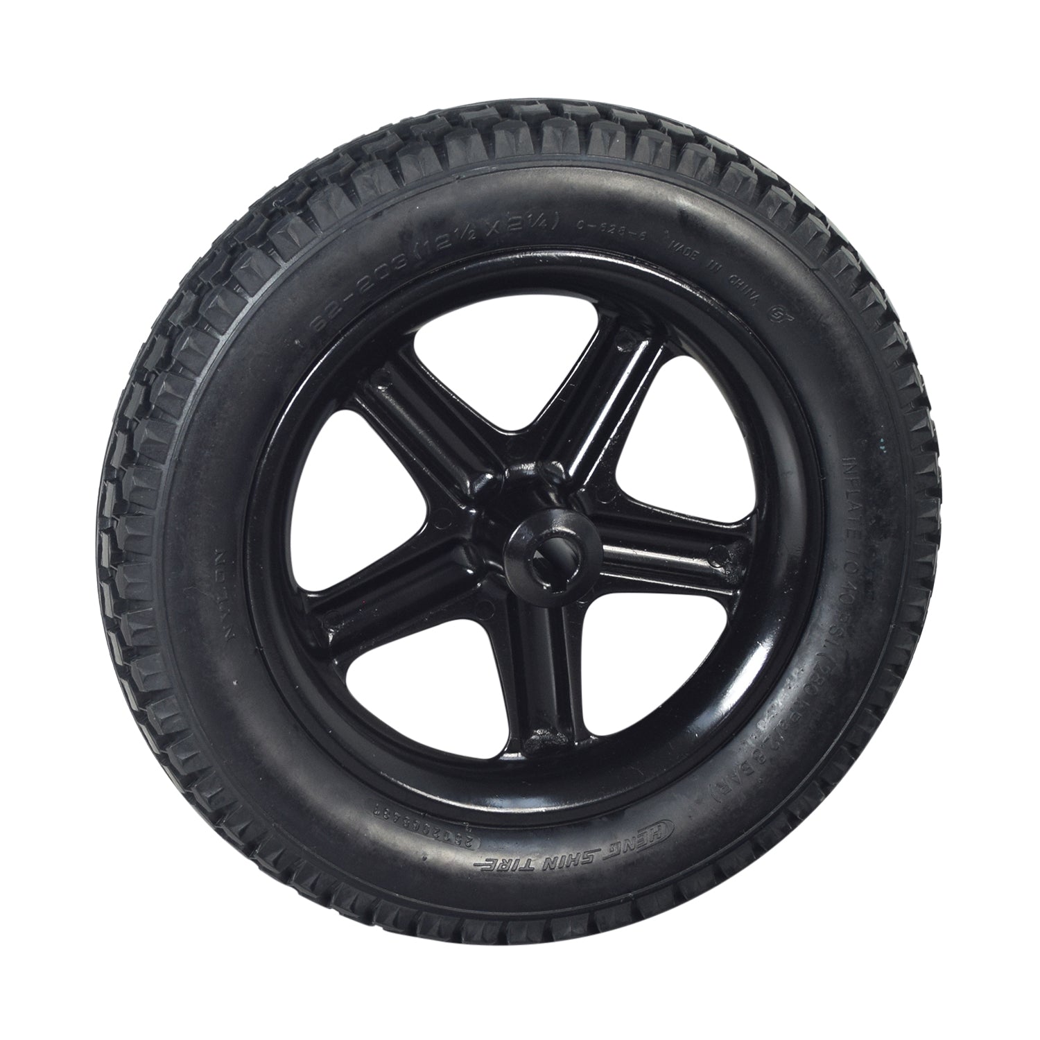 12-1/2x2-1/4 Solid Urethane Rear Wheel Assembly for Drive Cirrus Plus EC Power Chair, featuring a black tire with a black rim, designed for flat-free safety and performance.