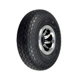 3.00-4 (10x3, 260x85) Rear Wheel Assembly for Drive Daytona scooters, featuring a black tire with a silver rim, foam-filled for flat-free performance, and detailed C-154 tread pattern.