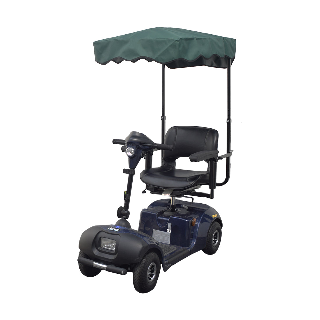 Sun Shade for Scooters & Power Chairs, featuring a green canopy over a scooter. Easy to install, it enhances comfort and convenience for mobility scooters and power chairs.