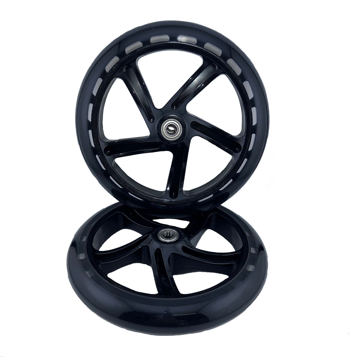 8 (200 mm) Caster Wheel Assembly for the Drive Medical DV8 Steerable Knee Walker, featuring a black wheel with a sturdy metal rim, designed for both front and rear placements.