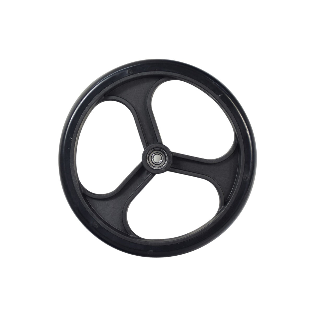 8 Rear Caster Wheel for the Drive Duet Rollator/Transport Chair & D-Lite Rollator (750N), showcasing a black wheel with a metal center, designed for rear transport chair use.