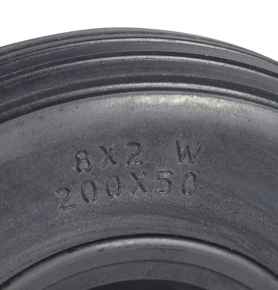 Close-up of an 8x2 (200x50) front caster wheel for the Drive Sentra EC Heavy Duty Bariatric Wheelchair, showcasing its detailed tread and rubber texture.