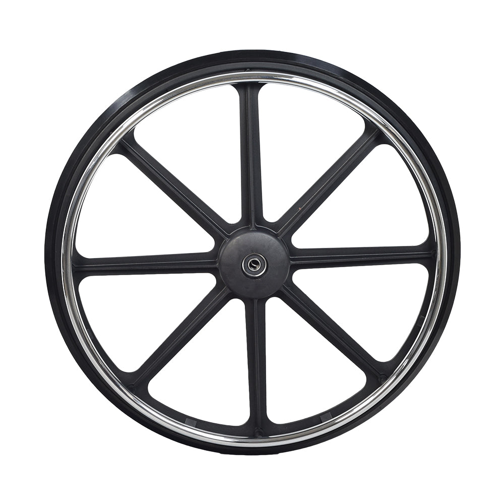 24x1 Rear Wheel for the Drive Sentra EC Heavy Duty and Sentra Extra Heavy-Duty Bariatric Wheelchairs, featuring a black wheel with silver spokes and rim, ideal for wheelchair hand rim replacement.