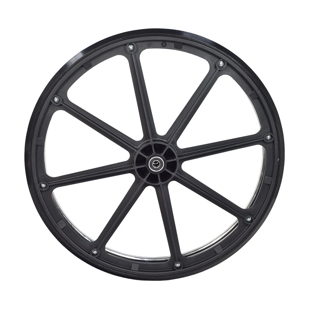 24x1 Rear Wheel for the Drive Sentra EC Heavy Duty and Sentra Extra Heavy-Duty Bariatric Wheelchairs, featuring a black spoke design.