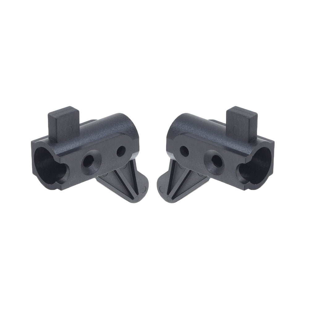 Backrest Pivot Brackets for Drive Medical Rollators (Set of 2) showing close-up of two black plastic parts with holes and corners, designed as replacement backrest pivot brackets.