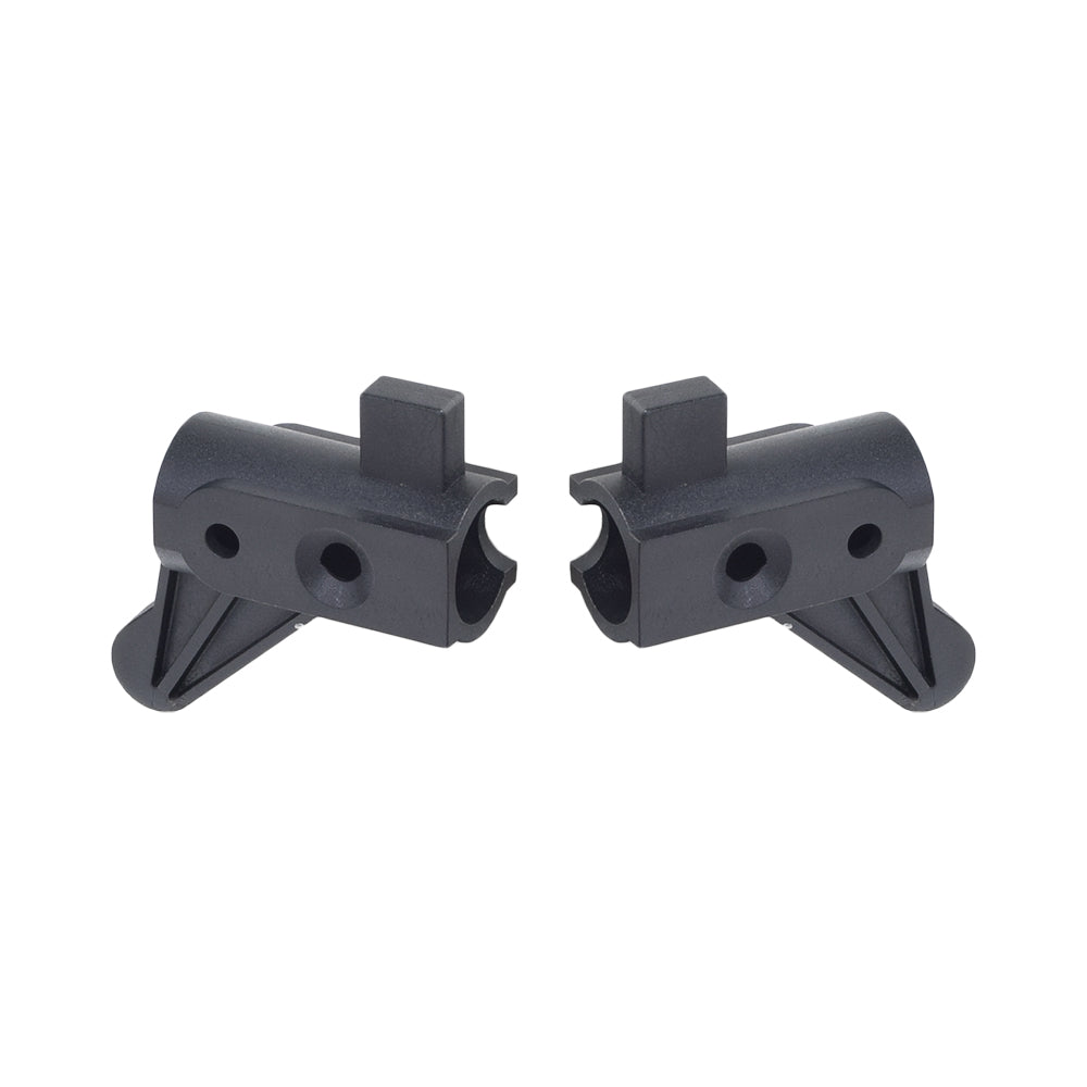 Backrest Pivot Brackets for Drive Medical Rollators (Set of 2) – Close-up view of two black plastic parts with holes, designed as replacement backrest pivot brackets for rollators.