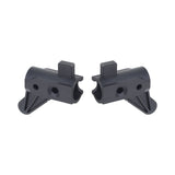 Backrest Pivot Brackets for Drive Medical Rollators (Set of 2) – Close-up view of two black plastic parts with holes, designed as replacement backrest pivot brackets for rollators.