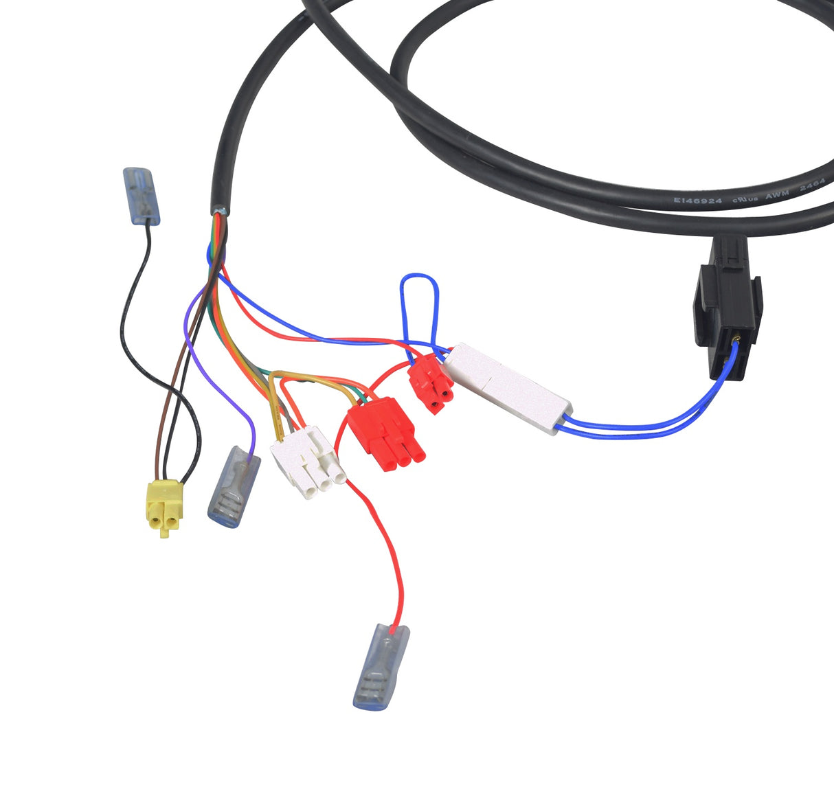 Wiring Harness for the Drive Medical Spitfire Scout (SFSCOUT3/SFSCOUT4), showing a close-up of several colorful wires with connectors. Ideal for maintaining your scooter or power chair.