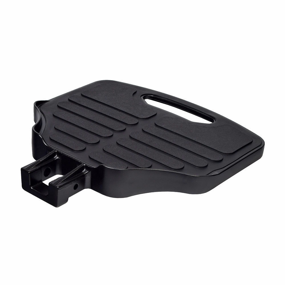 Foot Plate for the Drive Medical Sunfire Series Power Chairs, featuring a sleek black plastic design with a handle, ideal for replacing or upgrading footrests on Sunfire EC, GT, and General models.