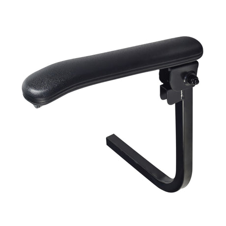 Left Armrest for the Drive Medical Spitfire Scout (SFSCOUT3/SFSCOUT4), featuring a black handle on a sturdy metal stand, designed for scooter or power chair compatibility.