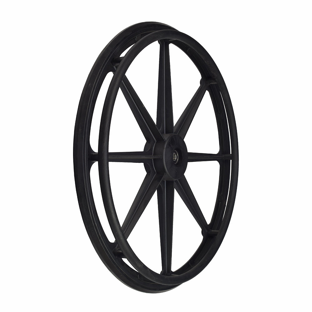 24 Rear Wheel for the Drive Deluxe Sentra Full and Viper Plus Wheelchairs, featuring black rubber spokes and a sturdy rim, essential for wheelchair assembly and replacement.