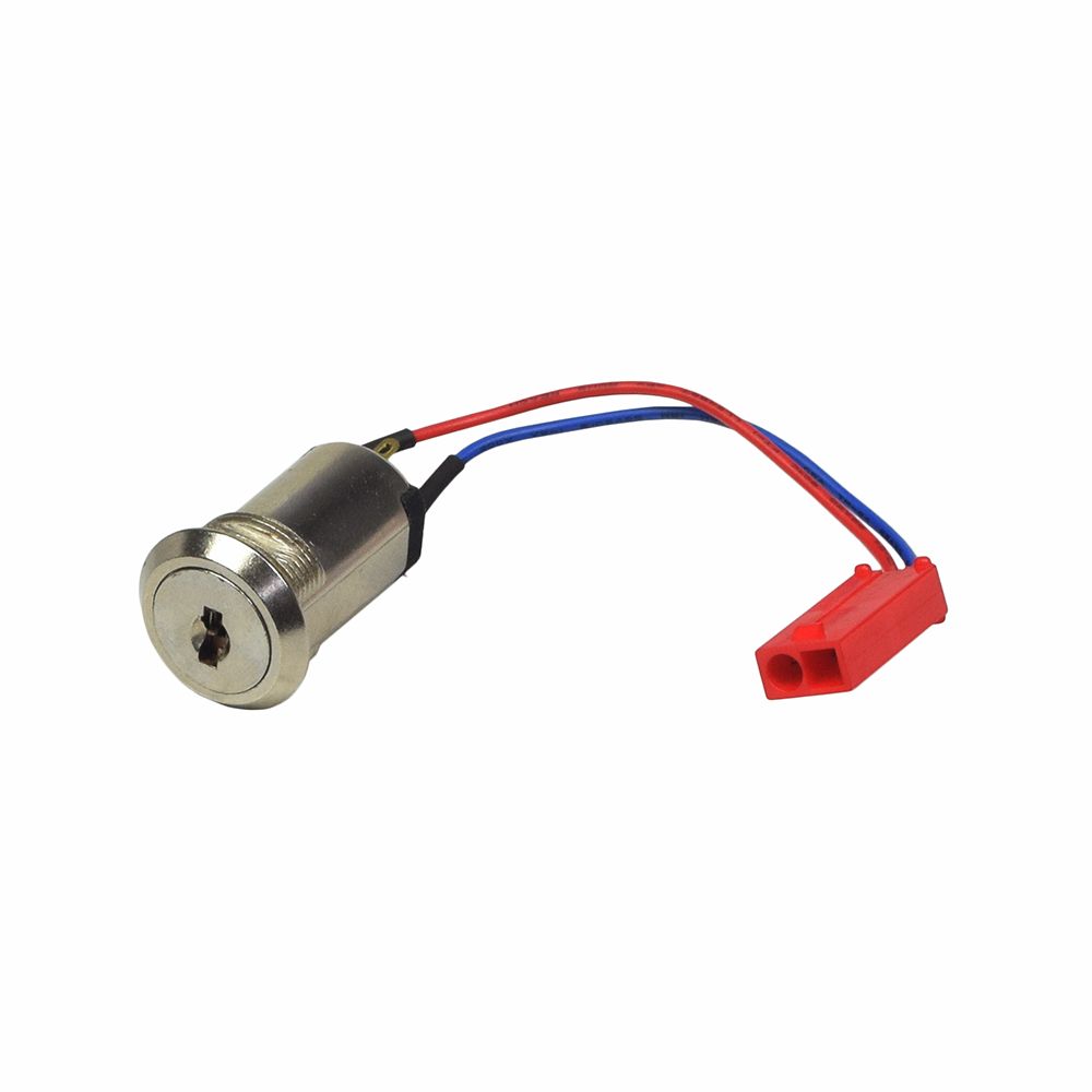 Key Switch for the Rascal MicroBalance 170 Mobility Scooter, featuring a small metal device with attached red and blue wires.