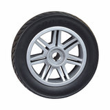 8x2 (200x50) flat-free rear wheel assembly with silver rim for Drive Scout DST 3 & Scout DST 4 mobility scooter; features a solid tire suitable for both indoor and outdoor use.