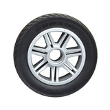 8x2 (200x50) Flat-Free Front Wheel Assembly for the Drive Scout DST 4, featuring a silver rim and black heavy tread flat-free tire, designed for the 4-wheel version of the mobility scooter.