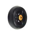 Anti-tip wheel for the Drive Medical Trident & Trident HD, featuring a sturdy black design with a distinct yellow center, enhancing stability and safety for power chairs. Ideal for ensuring secure mobility.