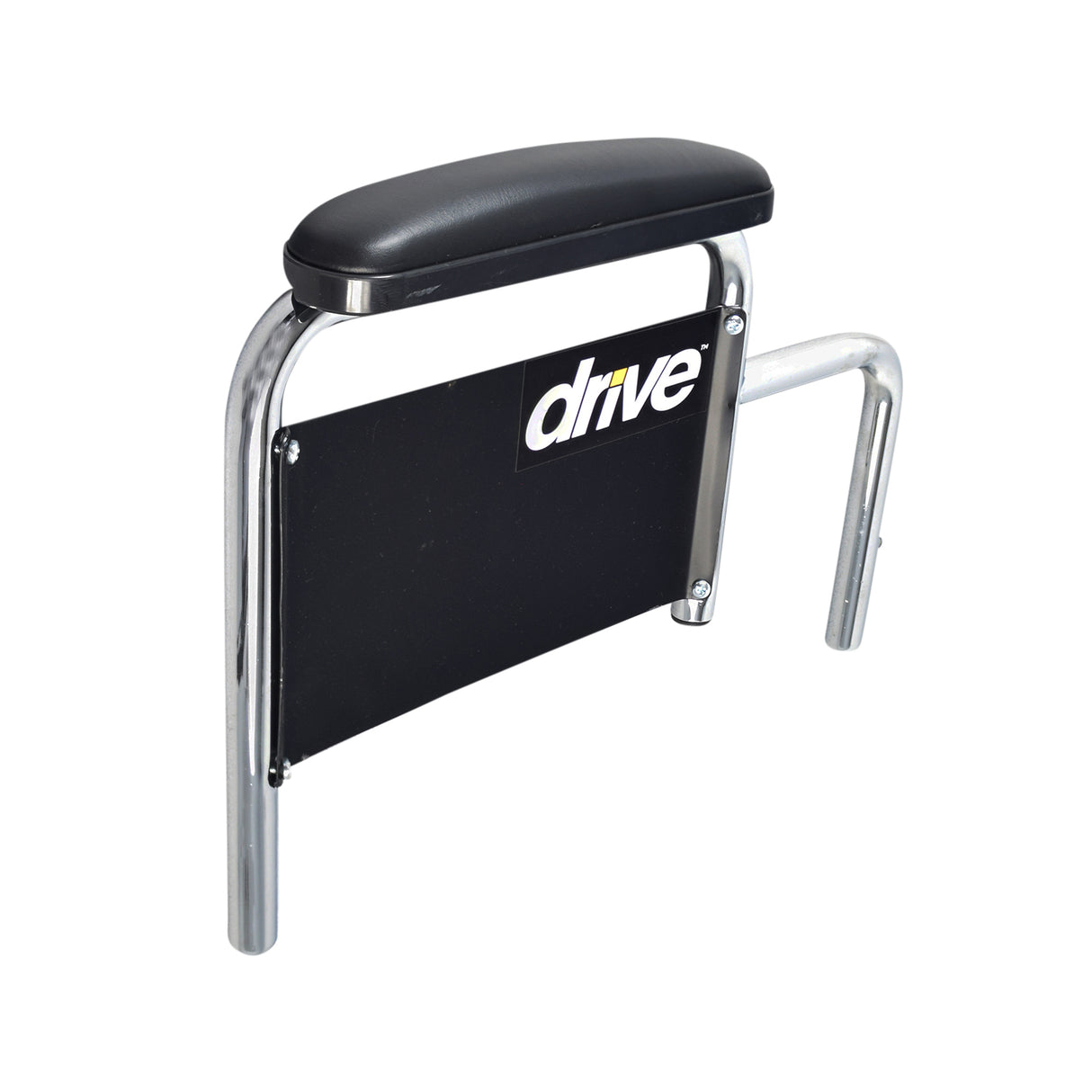 Desk Length Armrest Assembly for the Drive Medical Bariatric Sentra EC HD XX-Wide Wheelchair, featuring a chromed frame and textured vinyl pads with black side guards visible.