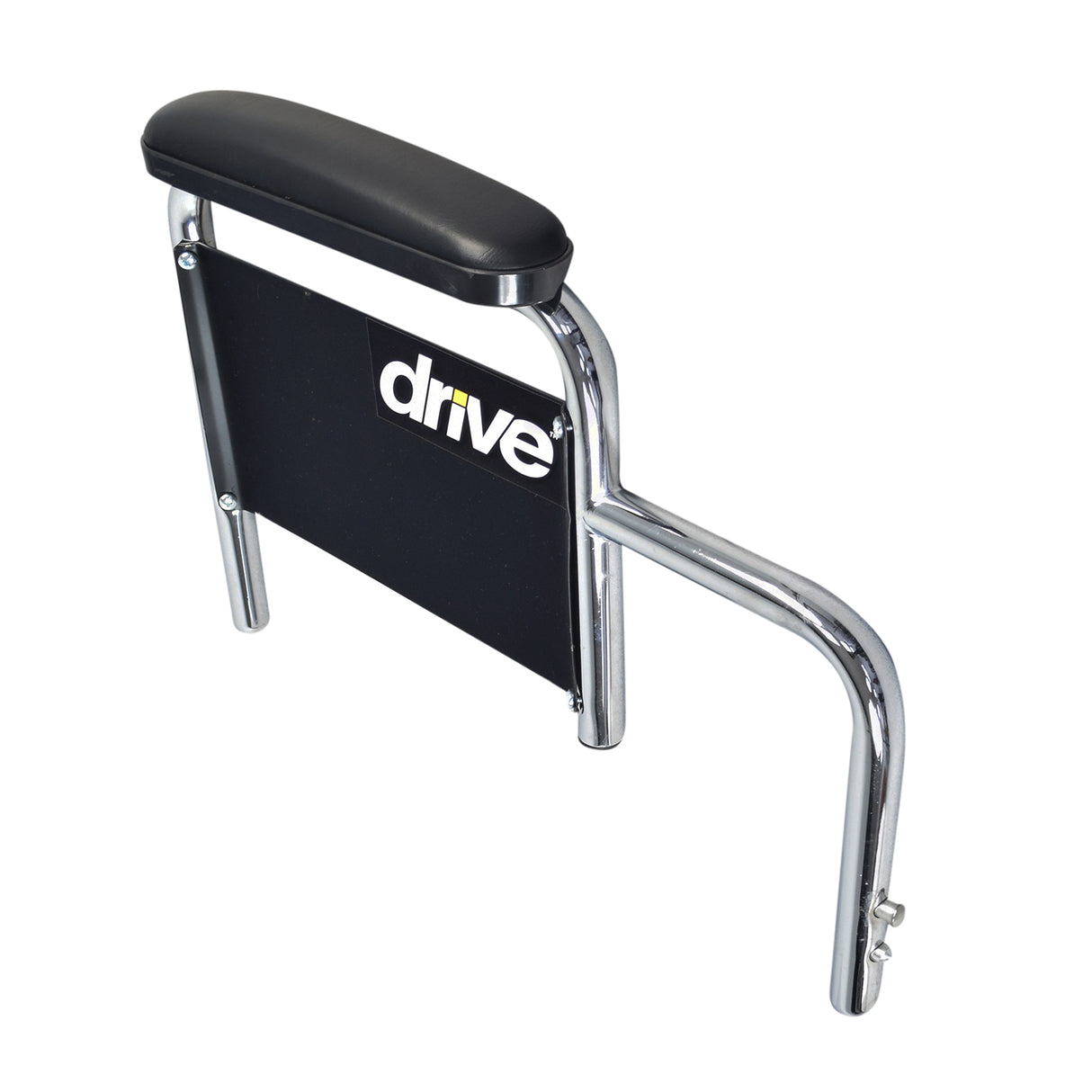 Desk Length Armrest Assembly for Drive Medical Bariatric Sentra EC HD XX-Wide Wheelchair featuring a black seat with a chrome frame, black side guards, and a visible Drive logo.