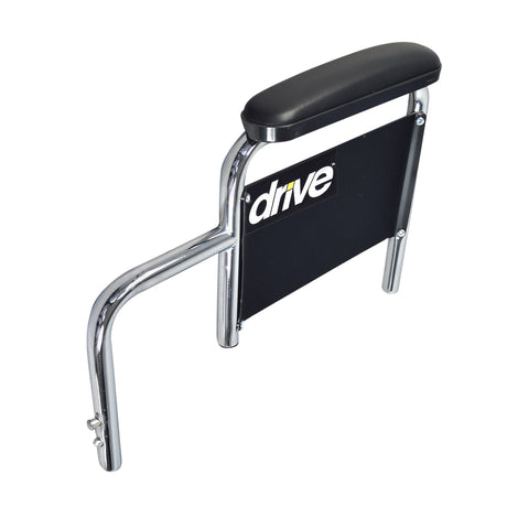 Desk Length Armrest Assembly for the Drive Medical Bariatric Sentra EC HD XX-Wide Wheelchair with a chrome frame and textured black vinyl pads, including black side guards.