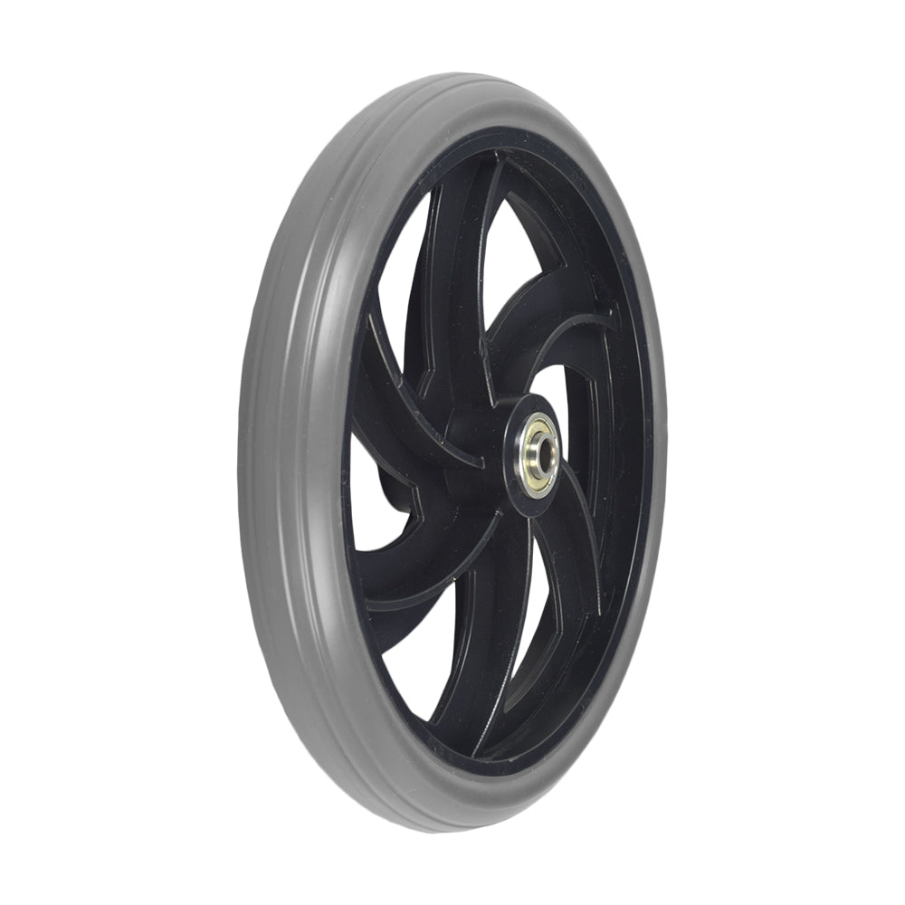 Caster Wheel for the Drive Medical Durable 4-Wheel Rollator (10257) featuring a black rim and solid flat-free design, suitable for both front and back, left or right sides of the rollator.