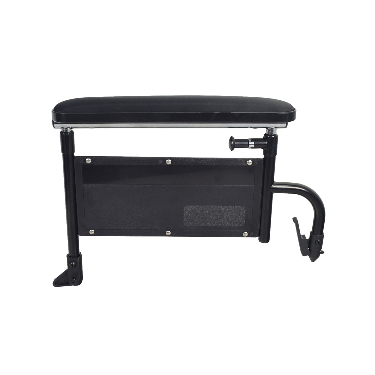 Right Armrest Assembly for the Drive Medical Cirrus Plus EC Folding Power Chair (CPN) featuring a black handle and rectangular black seat with metal frame.