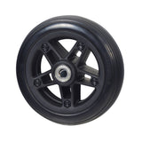 6 Front Wheel Assembly for the Drive ZooMe Flex & ZooMe Auto-Flex, featuring a black solid tire with a metal center and a hexagonal hubcap design for flat-free dependability.