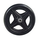 7 Front Wheel for the Drive Medical R728 Rollator, featuring a solid black tire, 4-spoke rim, and metal center with 608ZZ bearings, designed specifically for the front of the rollator.